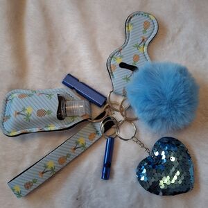Blue Pineapple Print Keychain Set